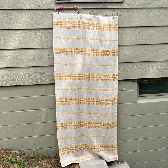PAIR of Curtain Panels MCM HAND-WOVEN Wool Yellow/Rust/Cream Scandinavia Simple - Picture 9 of 16